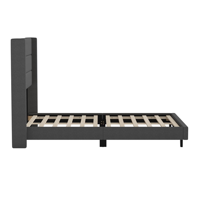 Pemberly Row Full Upholstered Platform Bed with Wingback Headboard in Charcoal