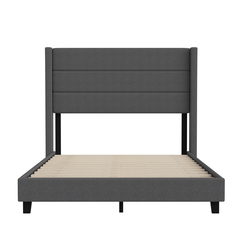 Pemberly Row Full Upholstered Platform Bed with Wingback Headboard in Charcoal