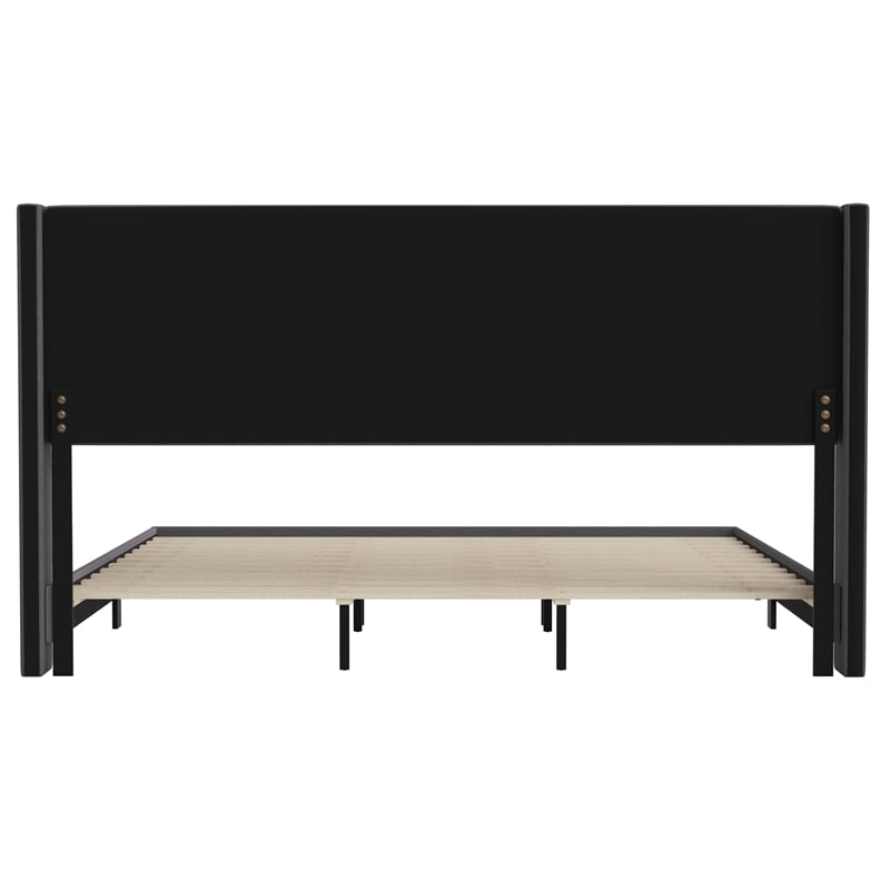 Pemberly Row King Upholstered Platform Bed with Wingback Headboard in Charcoal