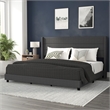 Pemberly Row King Upholstered Platform Bed with Wingback Headboard in Charcoal