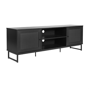 Pemberly Row 65&quot TV Stand with Rattan Accented Storage Doors in Black