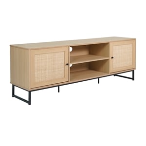 Pemberly Row 65&quot TV Stand with Rattan Accented Storage Doors in Natural