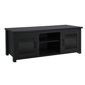 Pemberly Row TV Stand for up to 80&quot TVs with Glass Fronted Doors in Black