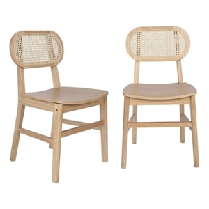 Pemberly Row 2 Pack Cane Rattan Event Chairs with Wood Backs & Seats in Natural