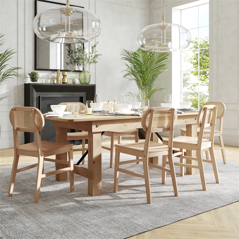Pemberly Row 2 Pack Cane Rattan Event Chairs with Wood Backs & Seats in Natural