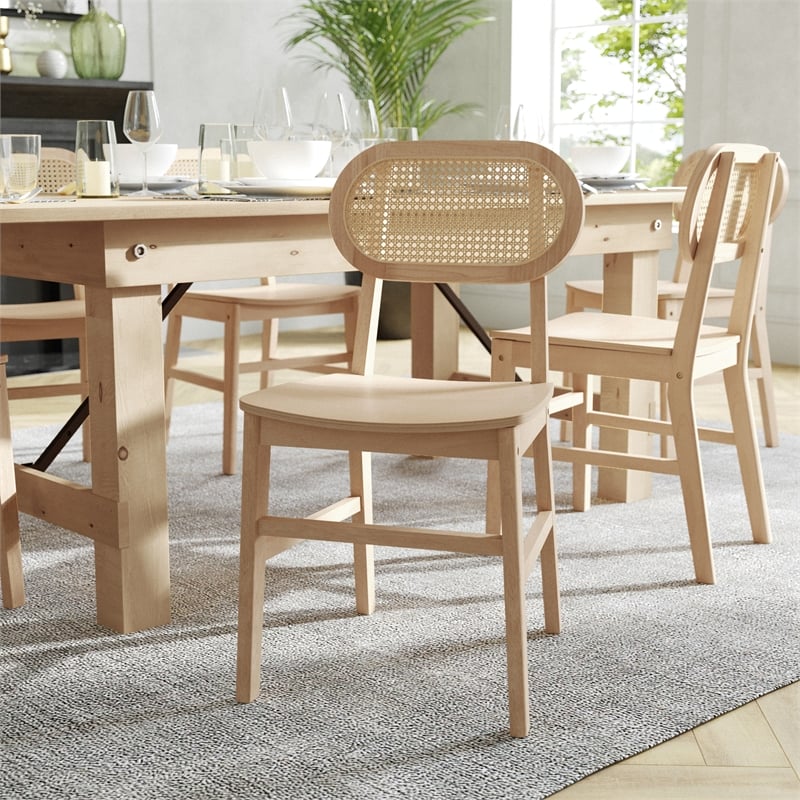 Pemberly Row 2 Pack Cane Rattan Event Chairs with Wood Backs & Seats in Natural
