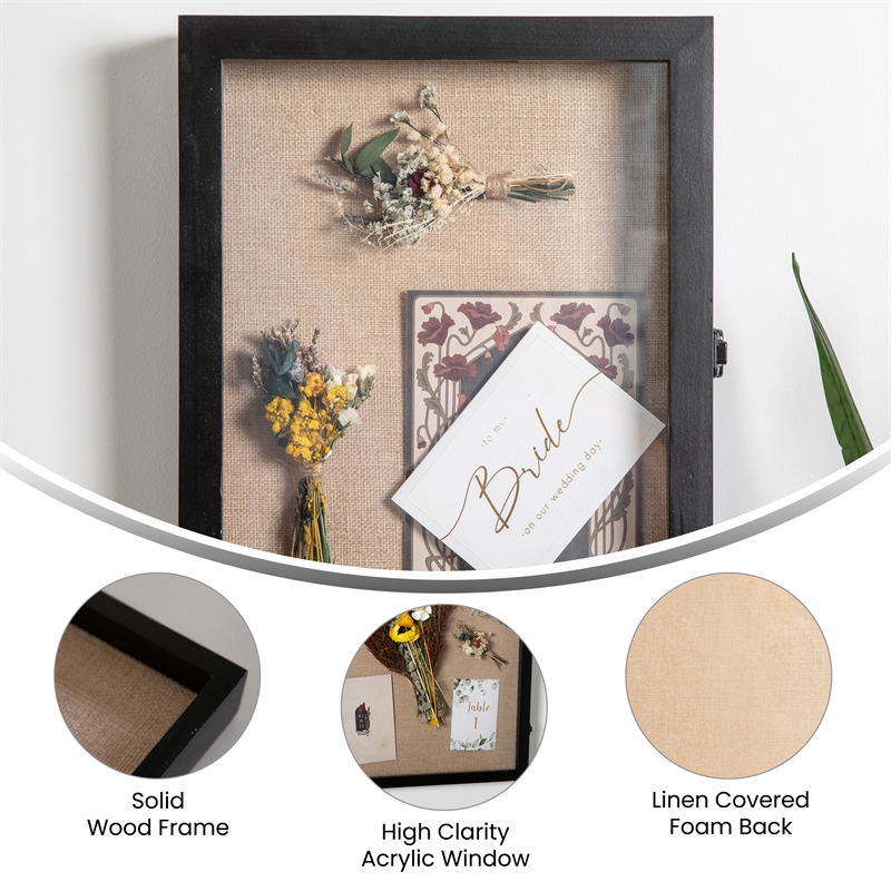 Pemberly Row 11 x 14 Solid Pine Shadow Display Case with Linen Liner in Black
