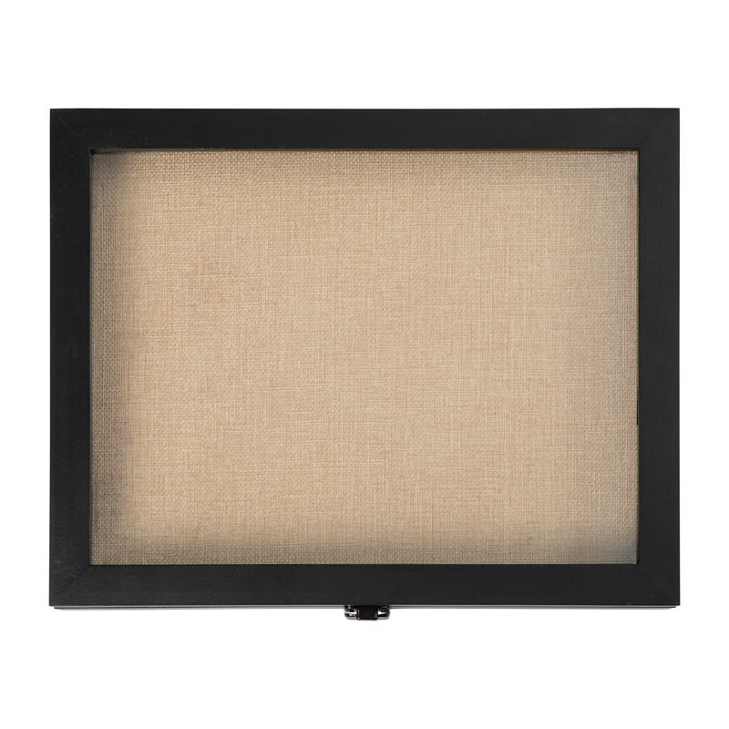 Pemberly Row 11 x 14 Solid Pine Shadow Display Case with Linen Liner in Black