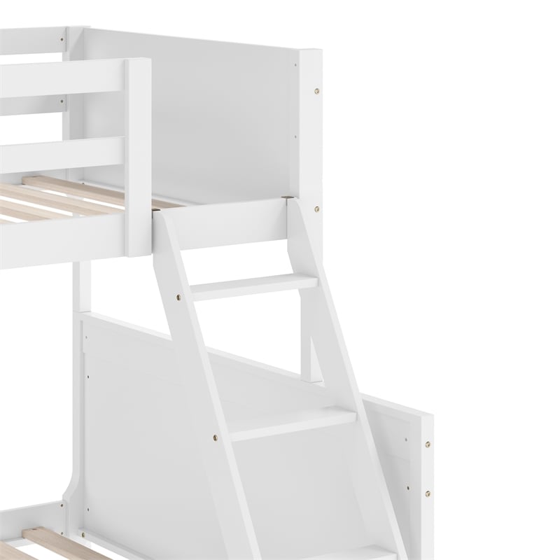Pemberly Row Twin Over Full Solid Wood Bunk Bed Frame for Kids in White