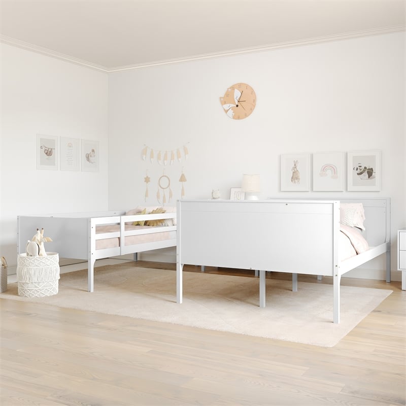 Pemberly Row Twin Over Full Solid Wood Bunk Bed Frame for Kids in White