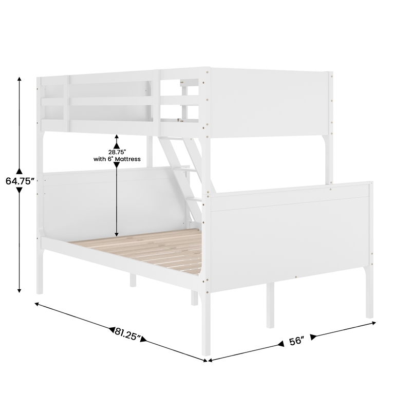 Pemberly Row Twin Over Full Solid Wood Bunk Bed Frame for Kids in White
