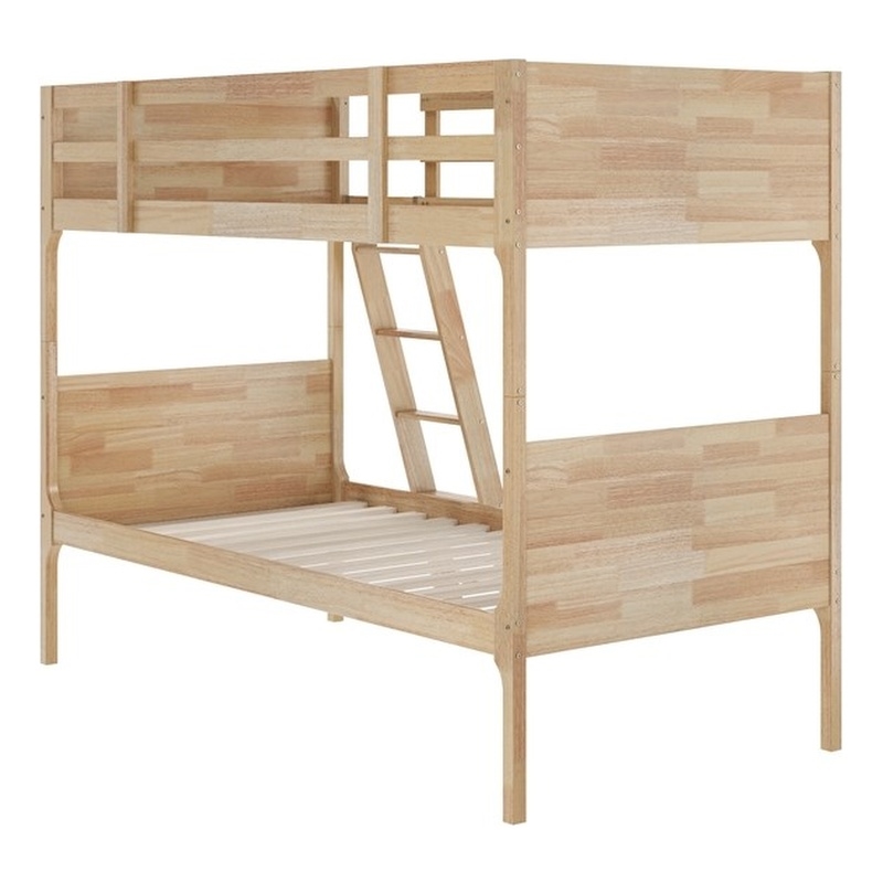Pemberly Row Twin Over Twin Solid Wood Bunk Bed Frame for Kids in Natural