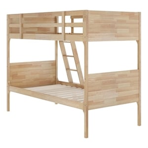Pemberly Row Twin Over Twin Solid Wood Bunk Bed Frame for Kids in Natural