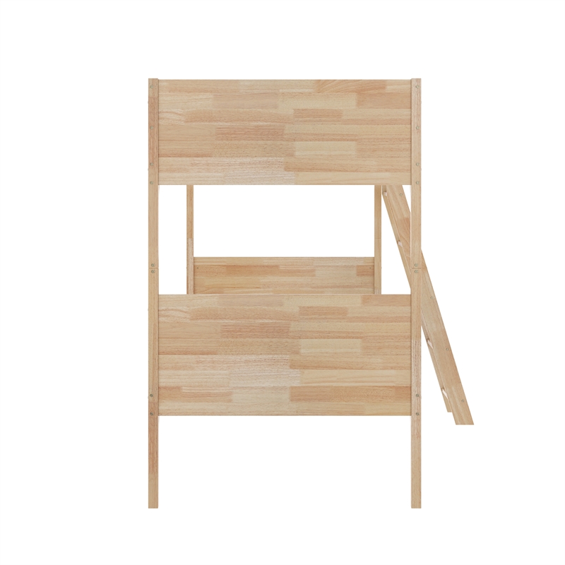 Pemberly Row Twin Over Twin Solid Wood Bunk Bed Frame for Kids in Natural