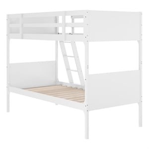 Pemberly Row Twin Over Twin Solid Wood Bunk Bed Frame for Kids in White