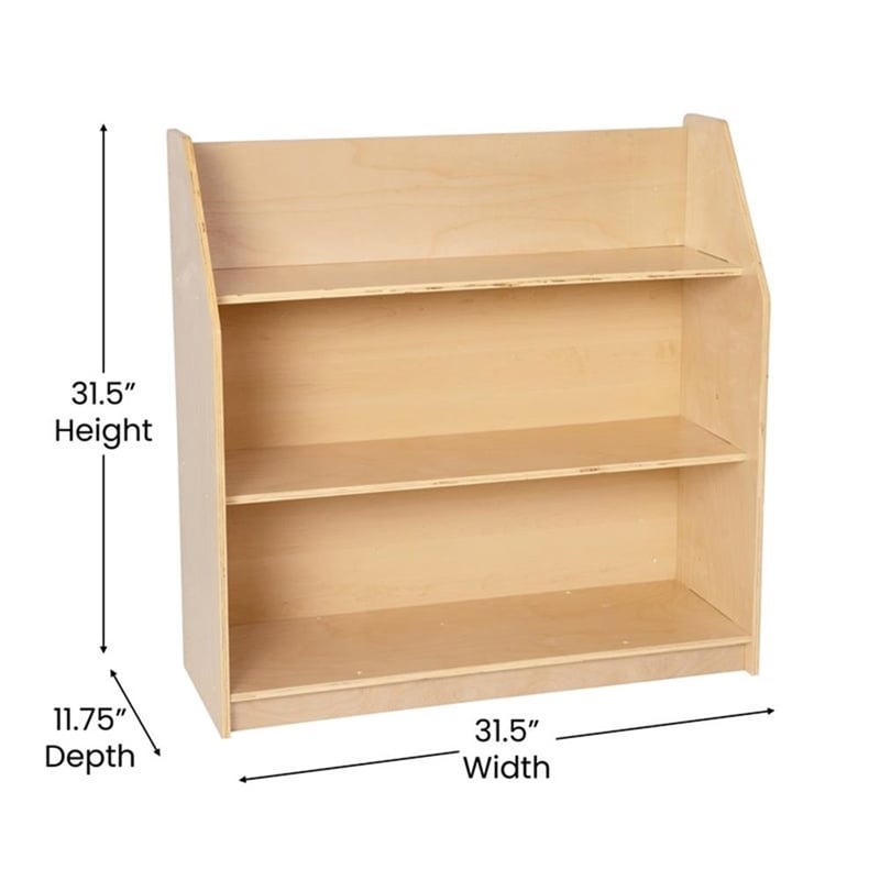 Pemberly Row Kids Wooden Bookshelf with 3 Display Shelves in Natural