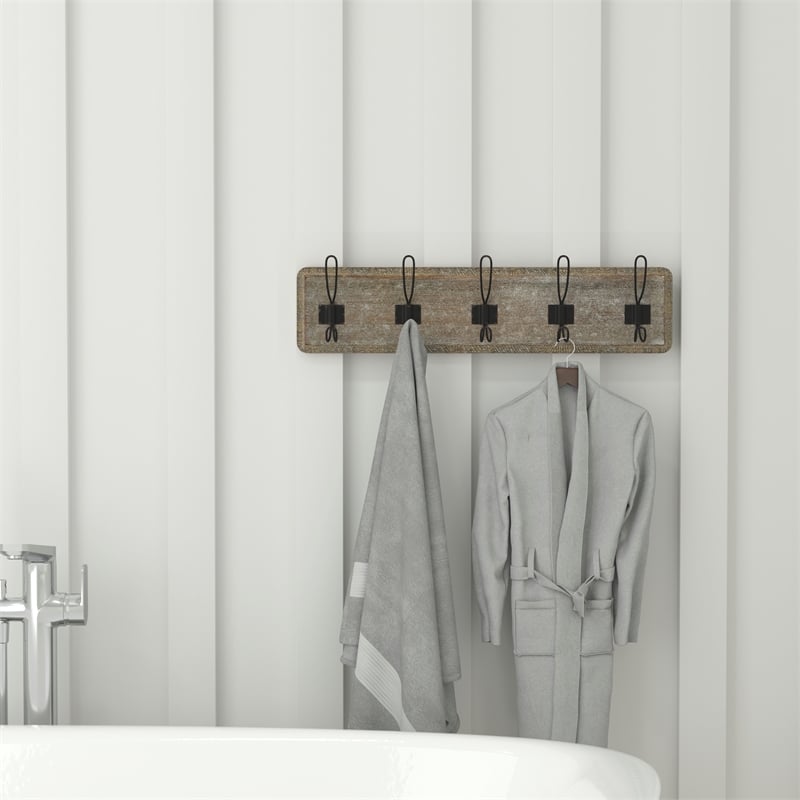 Pemberly Row Vintage Wall Mounted Coat Rack with 5 Hooks in Weathered