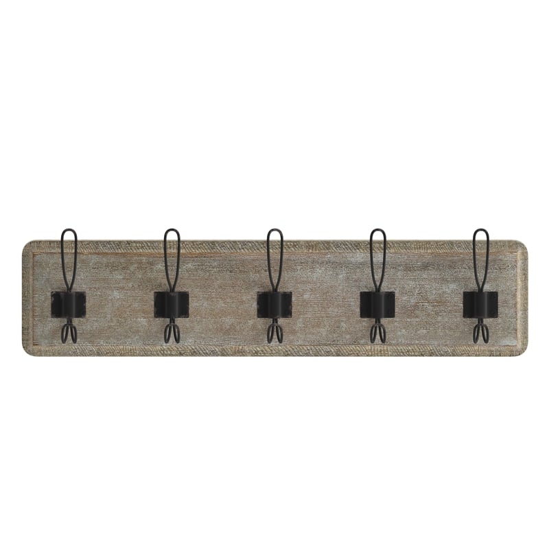 Pemberly Row Vintage Wall Mounted Coat Rack with 5 Hooks in Weathered