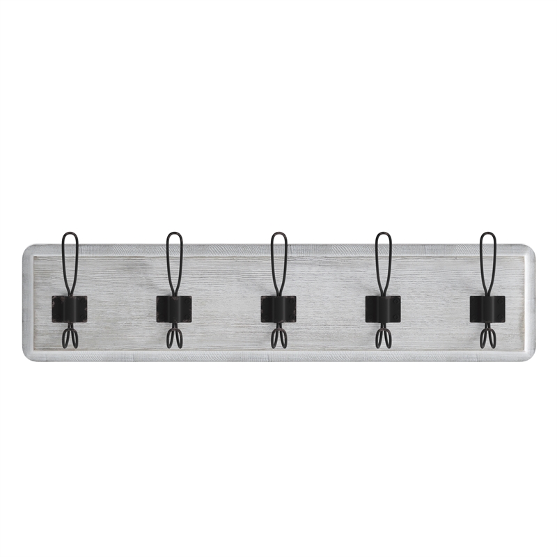 Pemberly Row Vintage Wall Mounted Coat Rack with 5 Hooks in Whitewashed