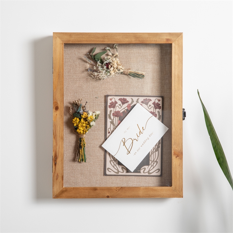 Pemberly Row 11x14 Solid Pine Shadow Display Case with Linen Liner