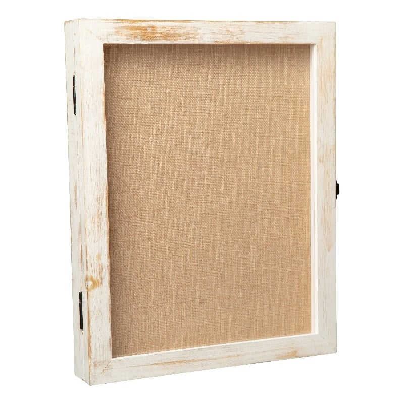 Pemberly Row 11x14 Solid Pine Shadow Display Case with Linen Liner in Whitewash