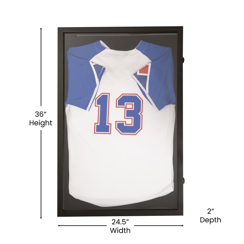 Pemberly Row 24x36 Wooden Jersey Display Case with Foam Board and Lock in Black