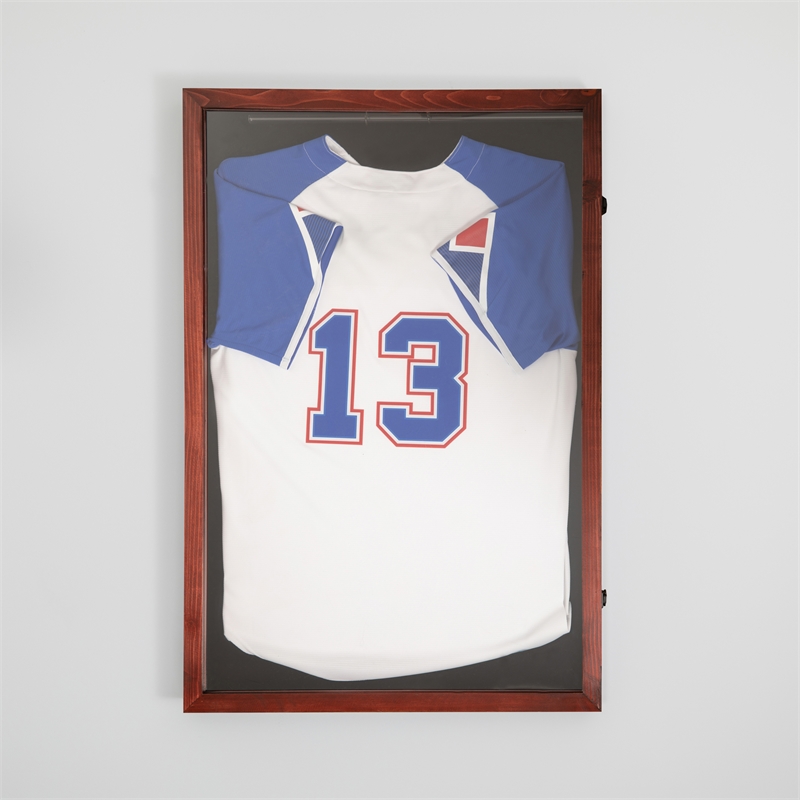 Pemberly Row 24x36 Wooden Jersey Display Case with Foam Board & Lock in Mahogany