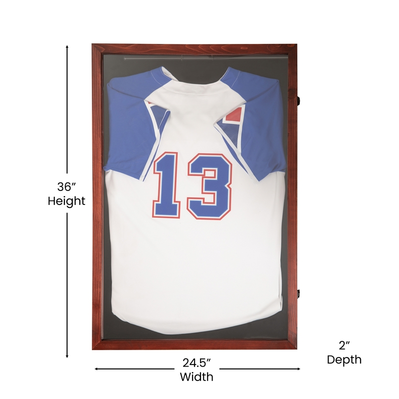 Pemberly Row 24x36 Wooden Jersey Display Case with Foam Board & Lock in Mahogany