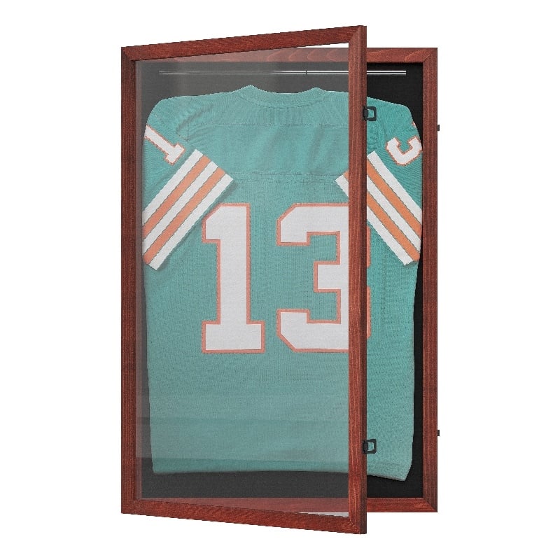 Pemberly Row 24x36 Wooden Jersey Display Case with Foam Board & Lock in Mahogany