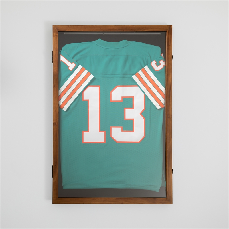 Pemberly Row 24x36 Jersey Display Case with Foam Board and Lock in Rustic Brown