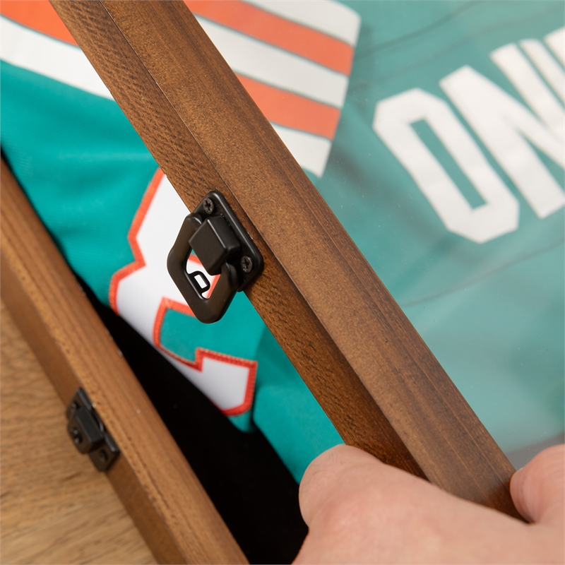 Pemberly Row 24x36 Jersey Display Case with Foam Board and Lock in Rustic Brown