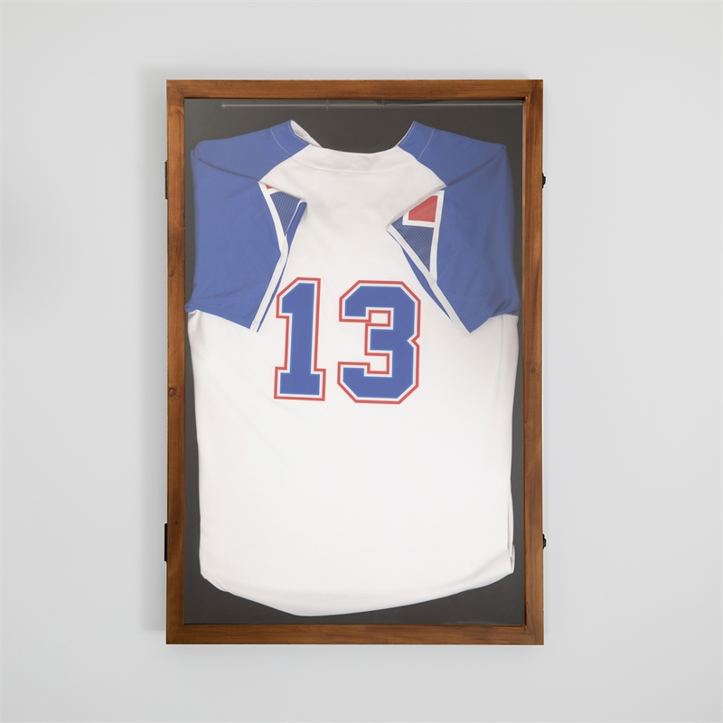 Pemberly Row 24x36 Jersey Display Case with Foam Board and Lock in Rustic Brown