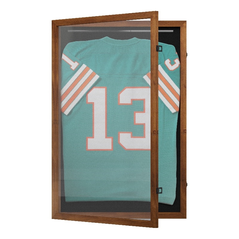 Pemberly Row 24x36 Jersey Display Case with Foam Board and Lock in Rustic Brown