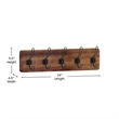 Pemberly Row Vintage Wall Mounted Coat Rack with 5 Hooks in Classic Brown