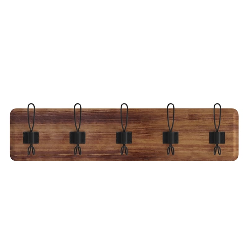 Pemberly Row Vintage Wall Mounted Coat Rack with 5 Hooks in Classic Brown