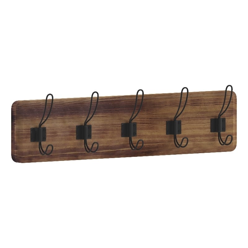 Pemberly Row Vintage Wall Mounted Coat Rack with 5 Hooks in Classic Brown