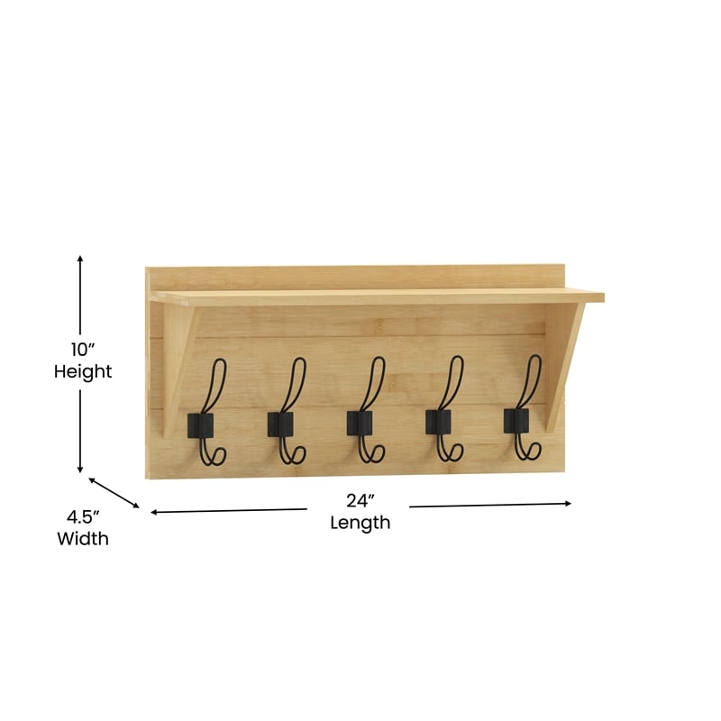 Pemberly Row Wall Mounted Coat Rack with Upper Shelf and Hooks in Bamboo