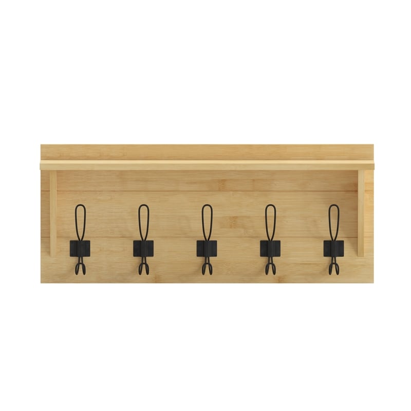 Pemberly Row Wall Mounted Coat Rack with Upper Shelf and Hooks in Bamboo
