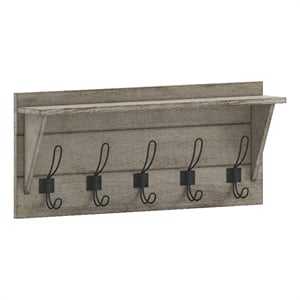 Pemberly Row Wall Mounted Coat Rack with Upper Shelf and Hooks in Weathered