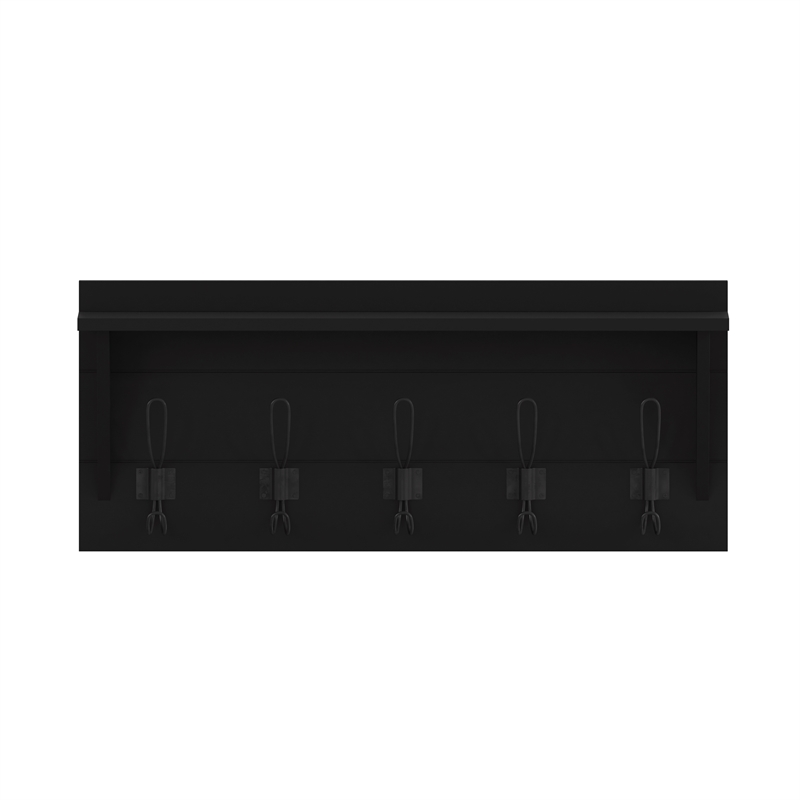 Pemberly Row Wall Mounted Coat Rack with Upper Shelf and Hooks in Black
