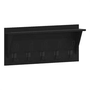 Pemberly Row Wall Mounted Coat Rack with Upper Shelf and Hooks in Black