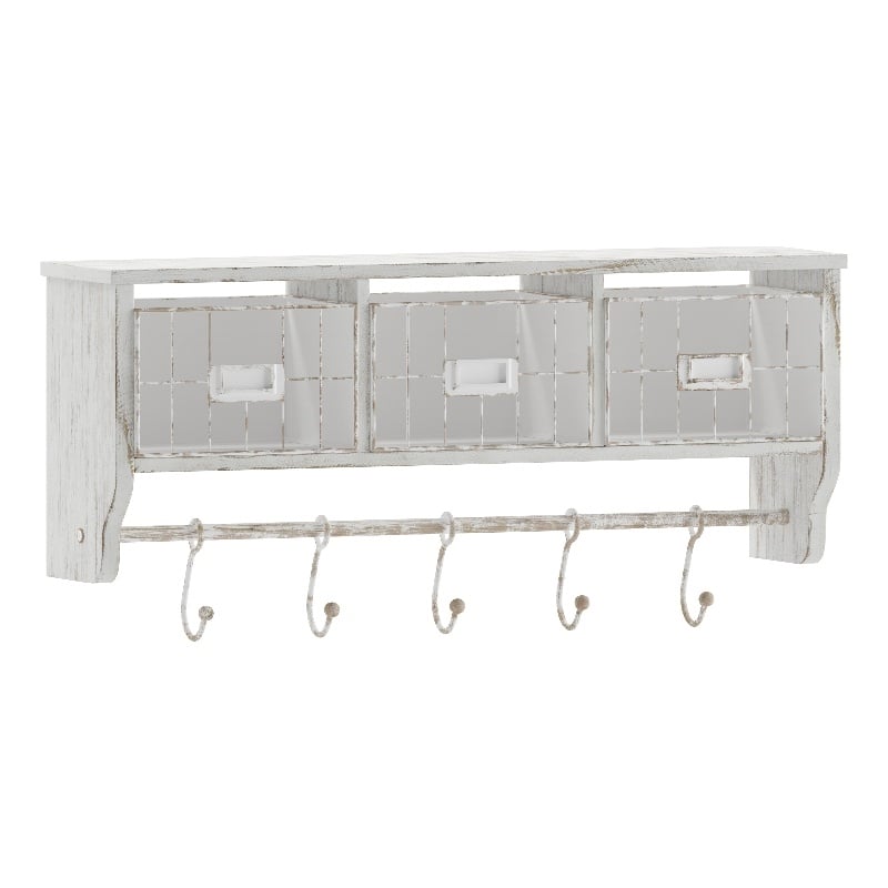 Pemberly Row Wall Mounted Coat Rack with Shelf Wire Baskets and Hooks