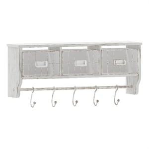 Pemberly Row Wall Mounted Coat Rack with Shelf Wire Baskets and Hooks