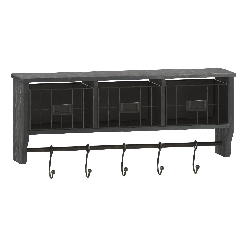 Pemberly Row Wall Mounted Coat Rack with Shelf Wire Baskets and Hooks