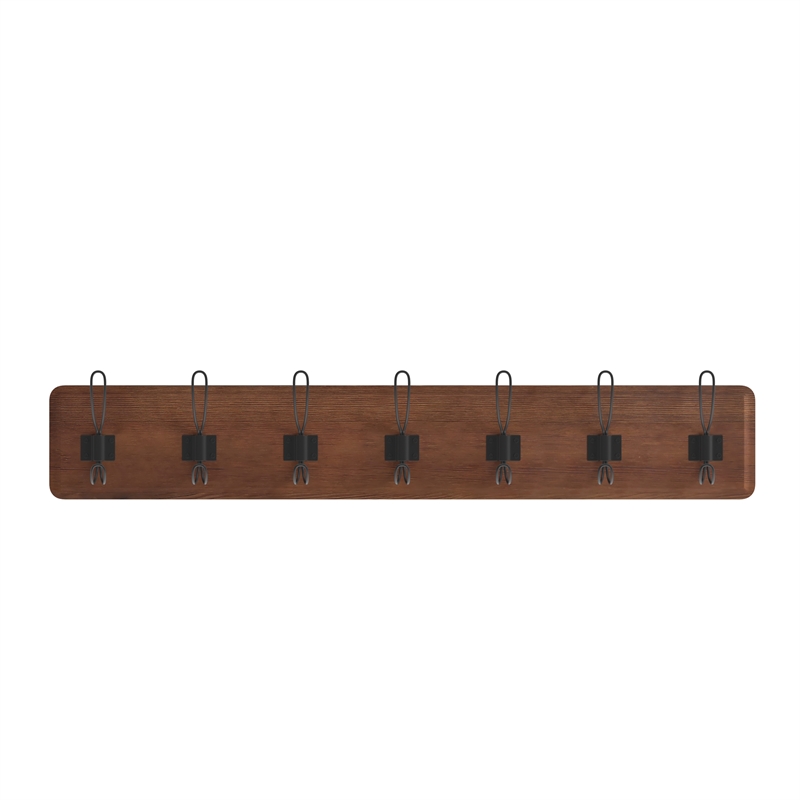Pemberly Row Vintage Wall Mounted Storage Rack with 7 Hooks in Rustic Brown