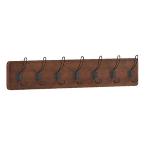 Pemberly Row Vintage Wall Mounted Storage Rack with 7 Hooks in Rustic Brown