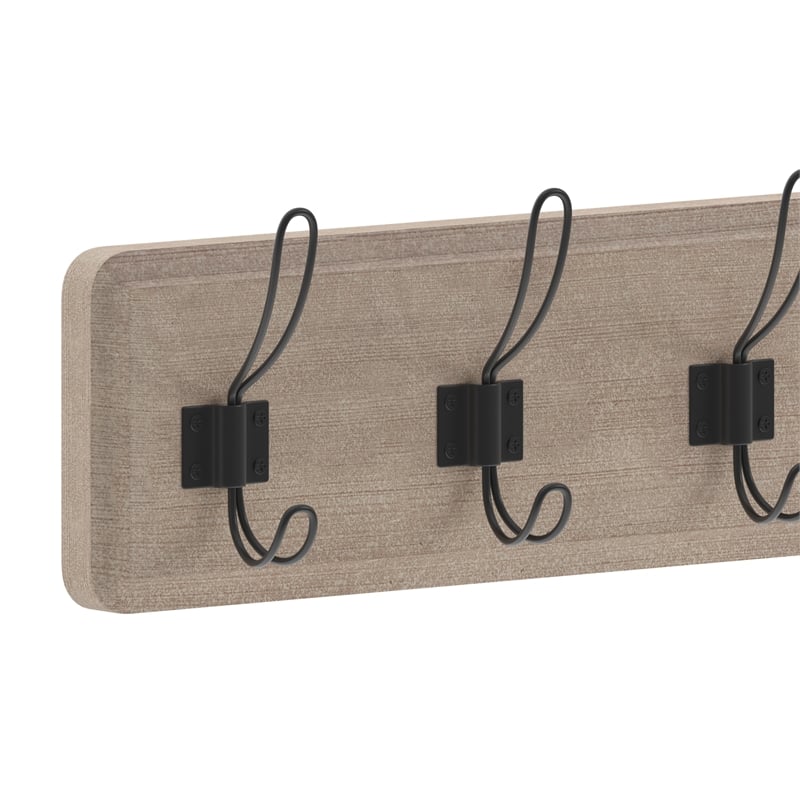 Pemberly Row Vintage Wall Mounted Storage Rack with 7 Hooks in Weathered Brown