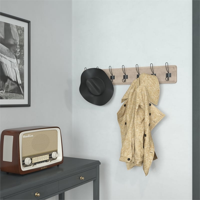Pemberly Row Vintage Wall Mounted Storage Rack with 7 Hooks in Weathered Brown