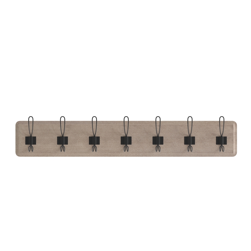 Pemberly Row Vintage Wall Mounted Storage Rack with 7 Hooks in Weathered Brown