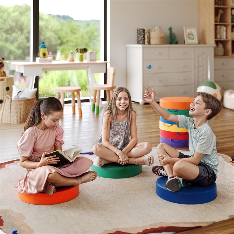 Pemberly Row Plastic Classroom Floor Cushions with Handles in Primary Colors